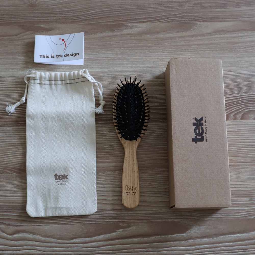 New Tek Italy Wooden Hair Brush with Boar Bristles